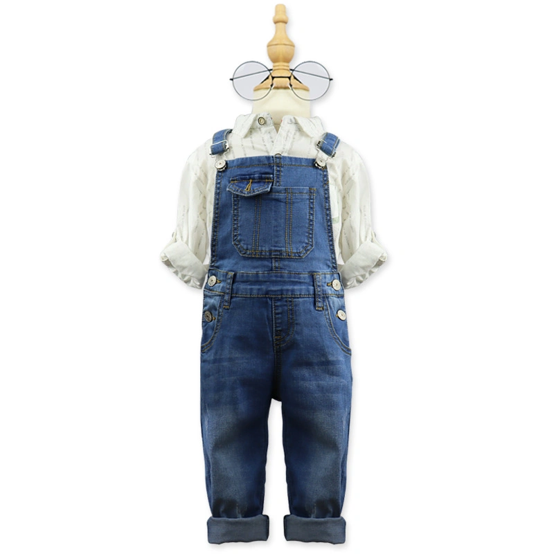 High Quality Unisex Full Length Denim Kids Overalls Straight Leg Baby Boys′ Rompers for Children