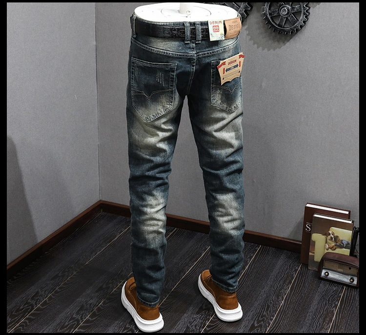 High End Jeans Men′s Stretch Slim Pants Teen Vintage Denim